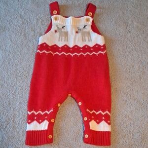 Red and White Kids Knit Overalls
